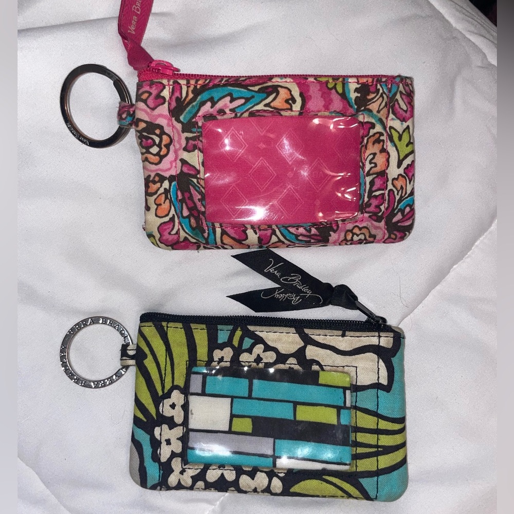 Vera Bradley Zip ID Wallet Case Keychain BUNDLE
